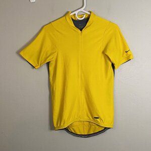Nike Cycling top Size Medium Bright Yellow Back Pockets Dri Fit